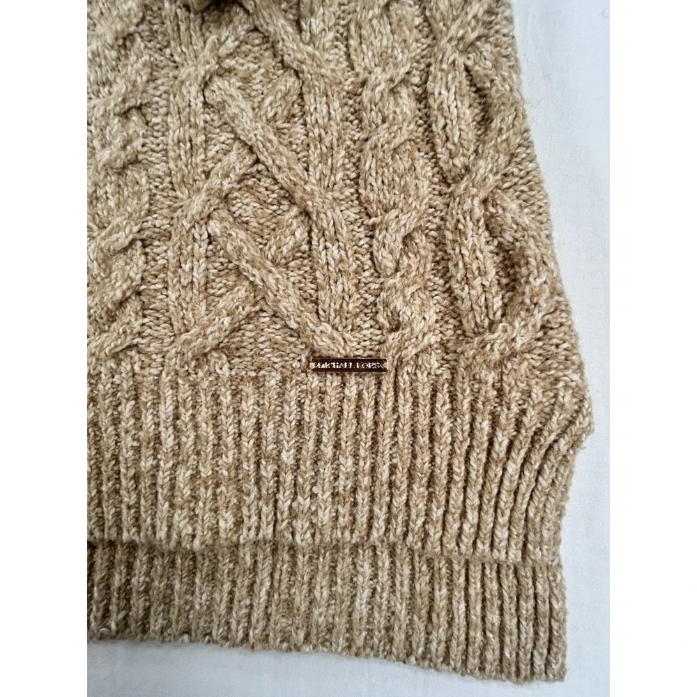 Michael Kors Women's M Cable Knit Fisherman Mock Neck Sweater Brown Camel Soft